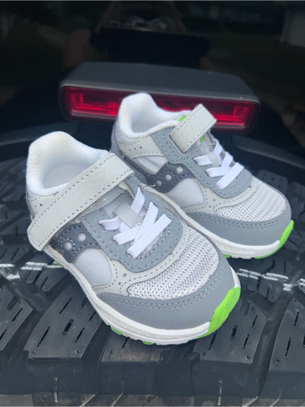 Kids Gray & Neon Green Athletic Sneakers - Hook & Loop Closure - Stride Rite 4M